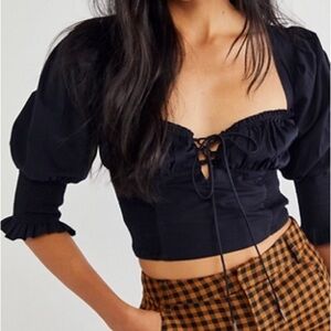Free People Addison Black Crop Top Blouse Womens Medium